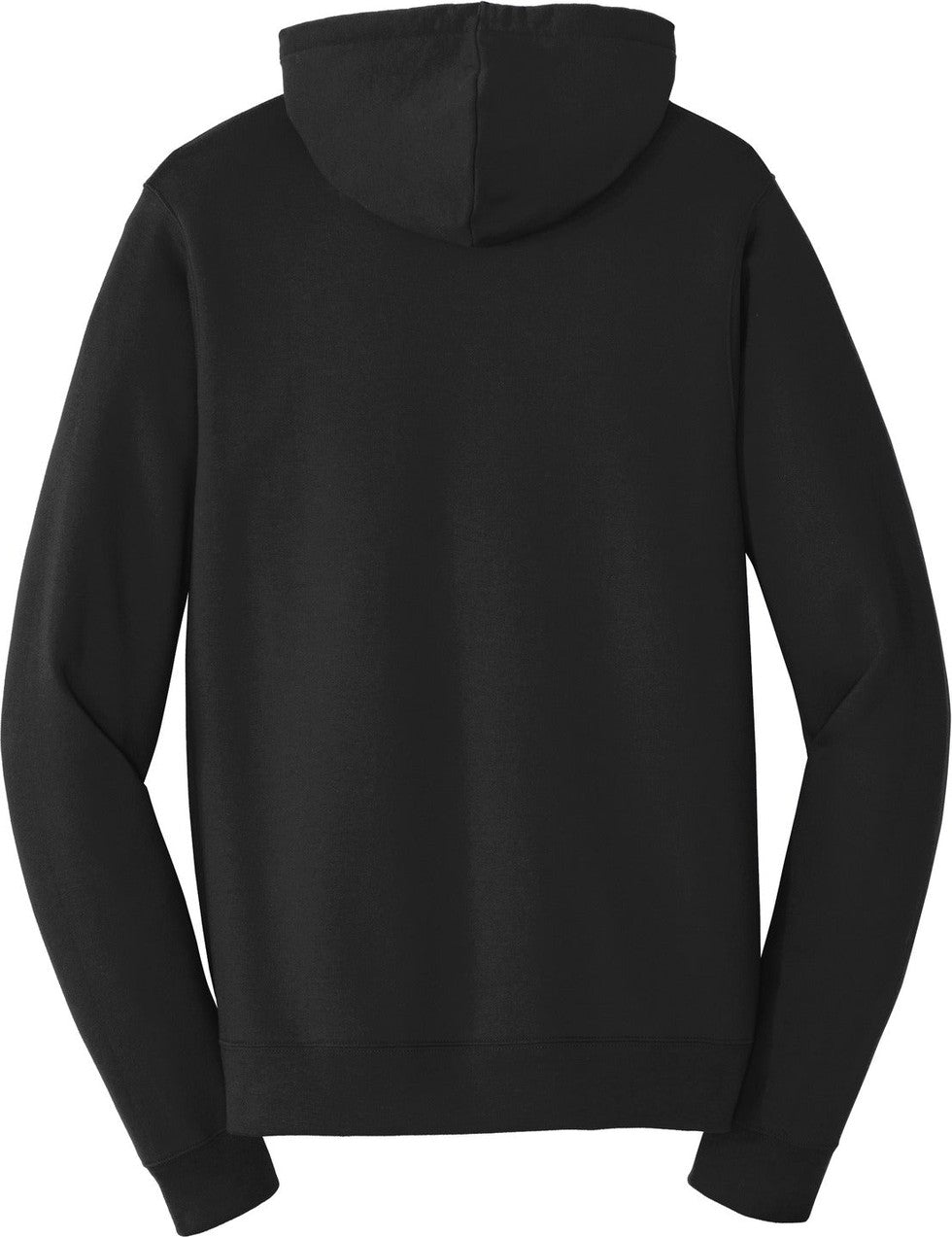 Rear View of Jet Black Port & Co Fan Favorite Fleece Full-Zip Hooded Sweatshirt. PC850ZH