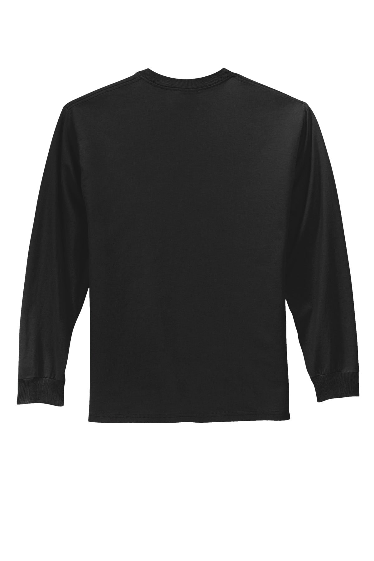 Front View of Jet Black Port & Co Long Sleeve Essential Tee. PC61LS