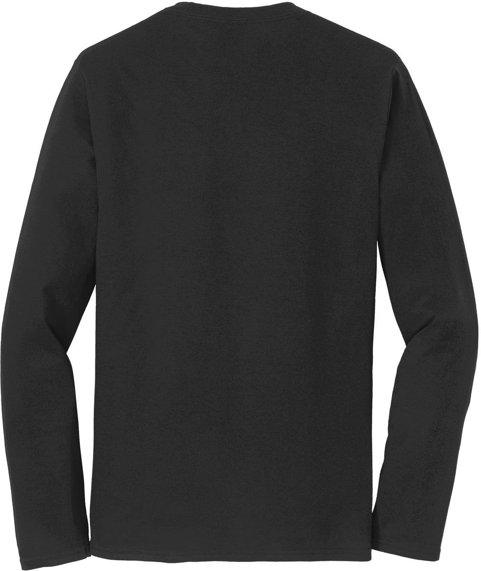 Front View of Jet Black Port & Co Long Sleeve Fan Favorite Tee. PC450LS