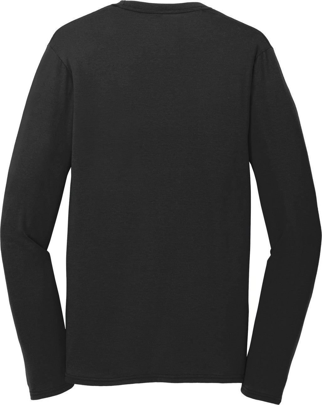 Rear View of Jet Black Port & Co Long Sleeve Performance Blend Tee. PC381LS