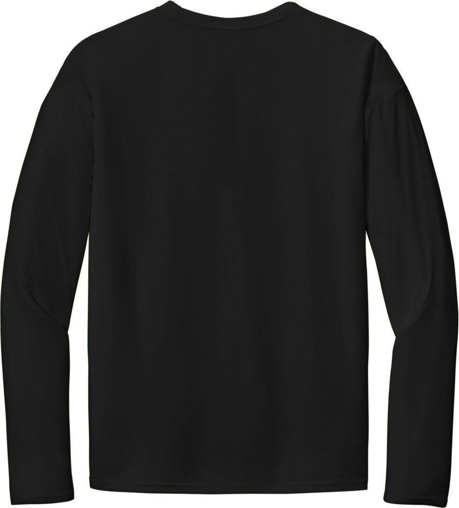 Front View of Jet Black Port & Co Long Sleeve Performance Tee. PC380LS