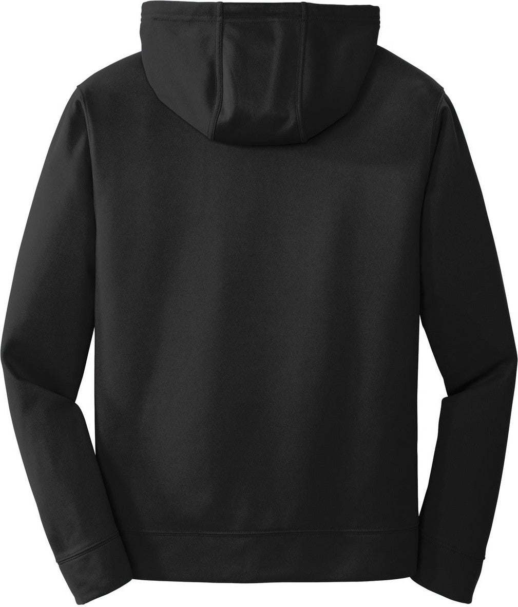 Front View of Jet Black Port & Co Performance Fleece Pullover Hooded Sweatshirt. PC590H