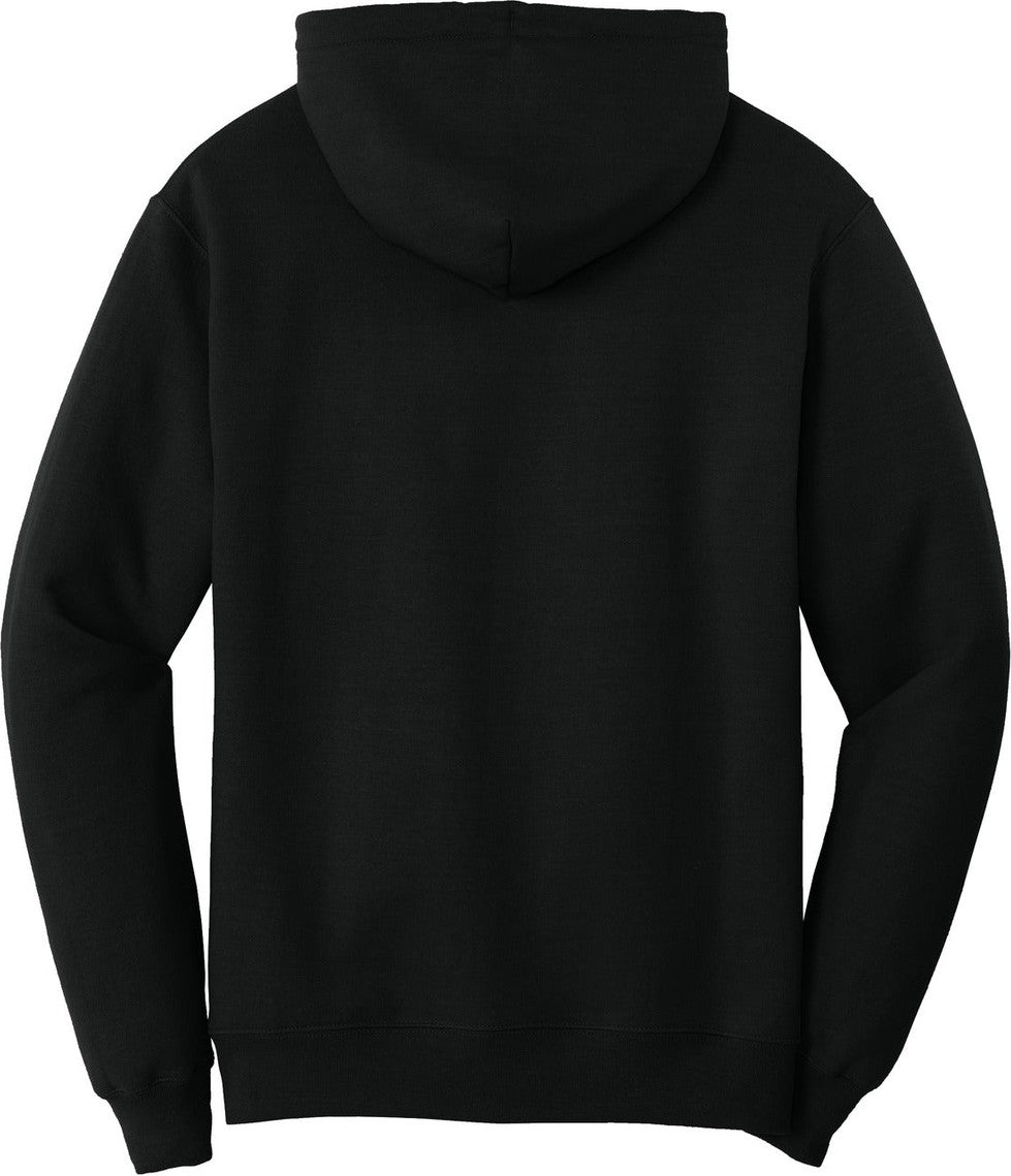 Front View of Jet Black Port & Co Tall Core Fleece Pullover Hooded Sweatshirt PC78HT