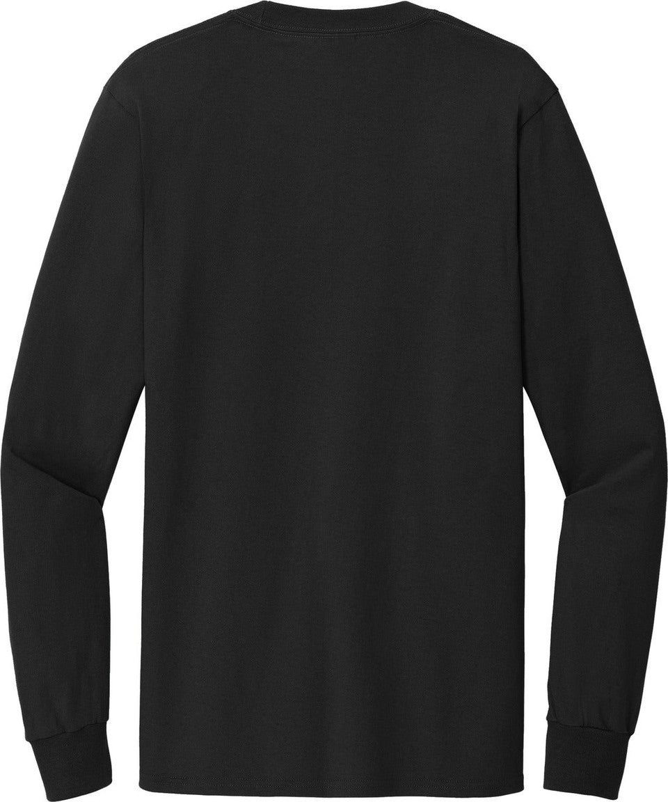 Rear View of Jet Black Port & Co Tall Long Sleeve Essential Tee. PC61LST