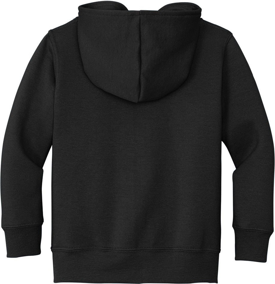 Rear View of Jet Black Port & Co Toddler Core Fleece Full-Zip Hooded Sweatshirt. CAR78TZH