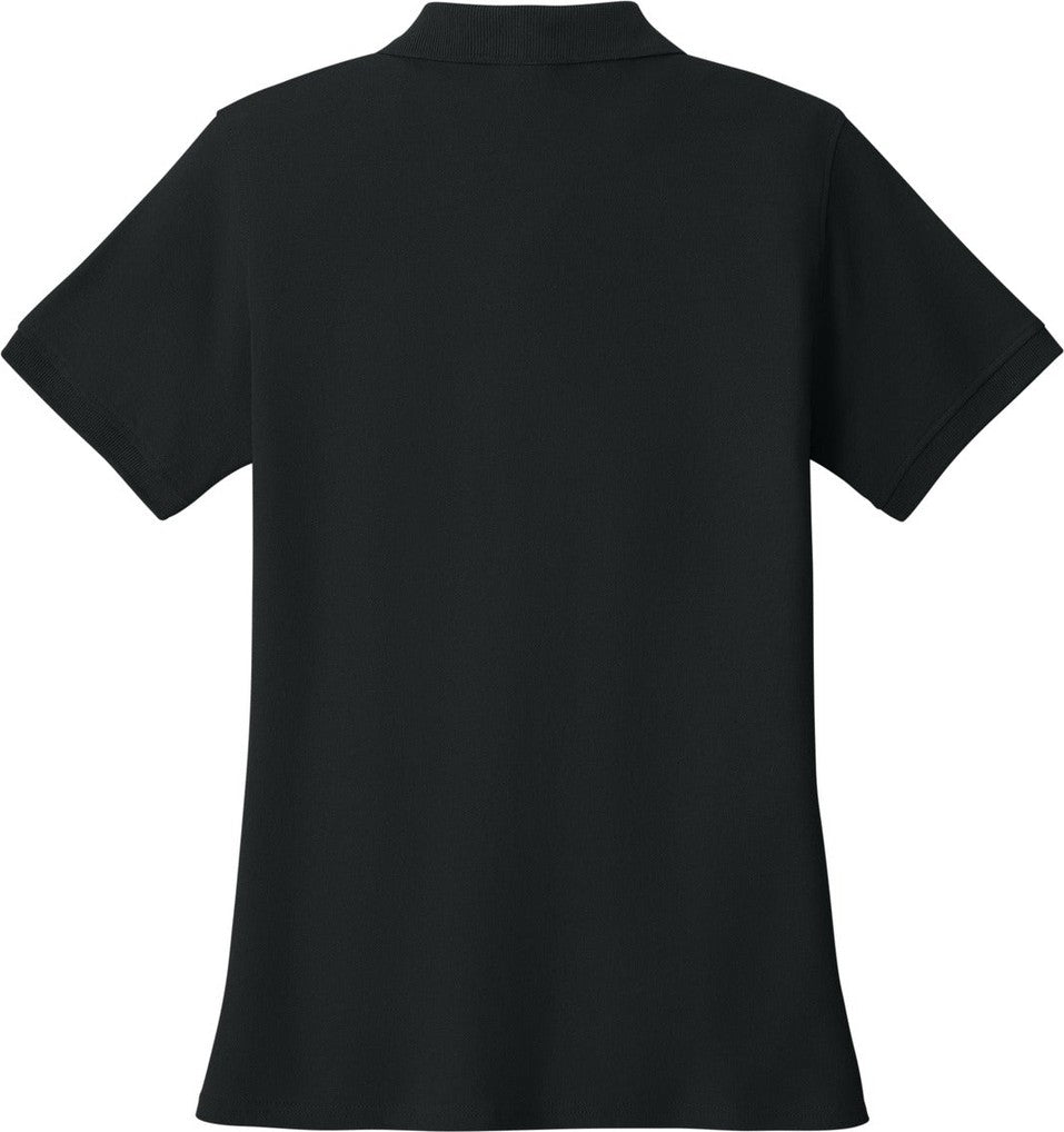 Front View of Jet Black Port & Co Women's Core Blend Pique Polo. LKP155