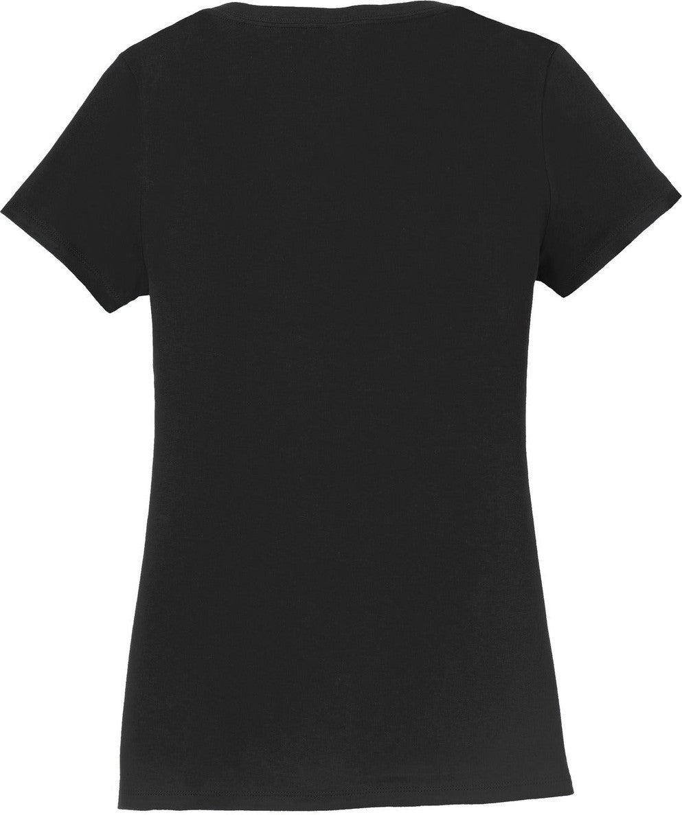 Front View of Jet Black Port & Co Women's Fan Favorite V-Neck Tee. LPC450V