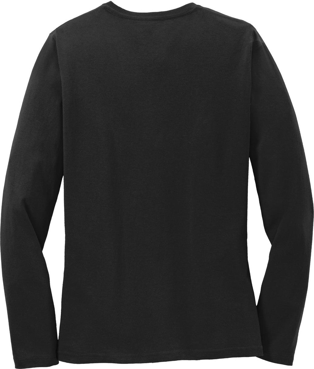 Front View of Jet Black Port & Co Women's Long Sleeve Core Cotton Tee. LPC54LS
