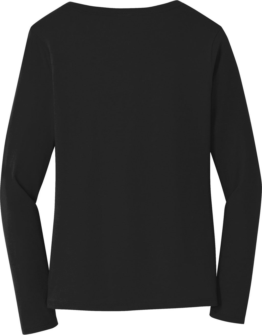 Front View of Jet Black Port & Co Women's Long Sleeve Fan Favorite V-Neck Tee. LPC450VLS