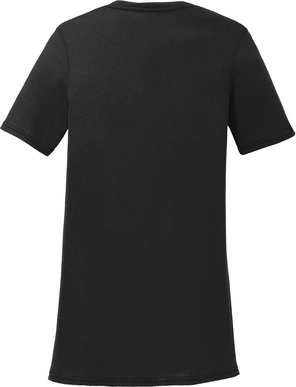 Rear View of Jet Black Port & Co Women's Performance Blend V-Neck Tee. LPC381V