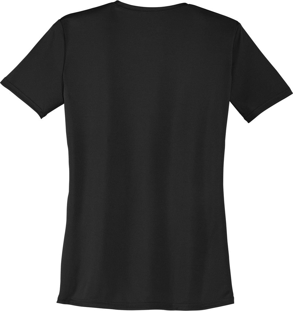 Front View of Jet Black Port & Co Women's Performance Tee. LPC380