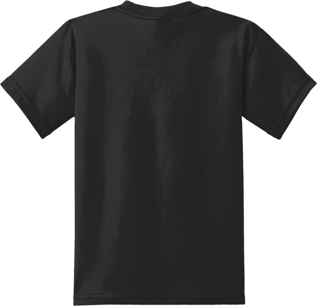 Front View of Jet Black Port & Co Youth Core Blend Tee. PC55Y