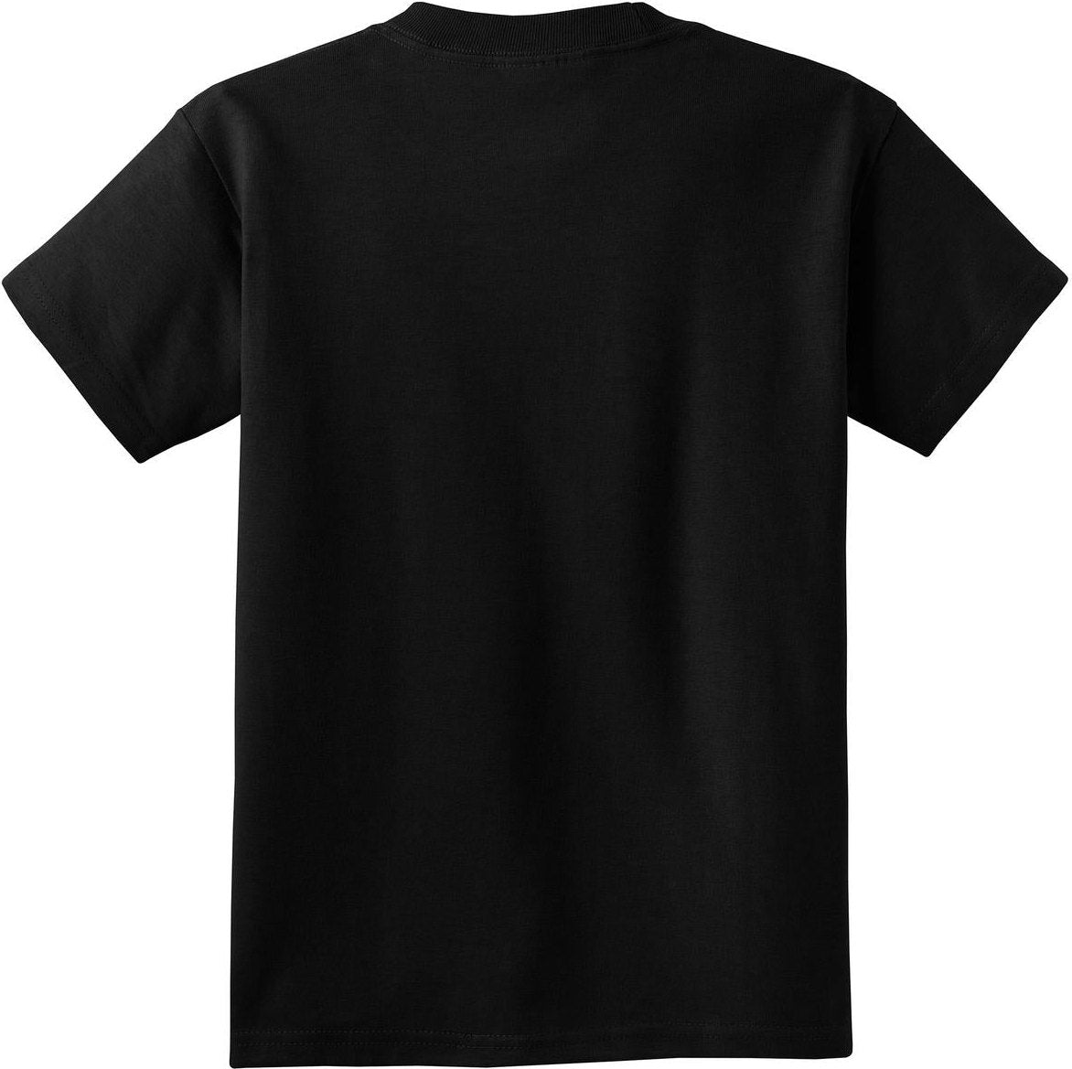 Rear View of Jet Black Port & Co Youth Core Cotton Tee. PC54Y