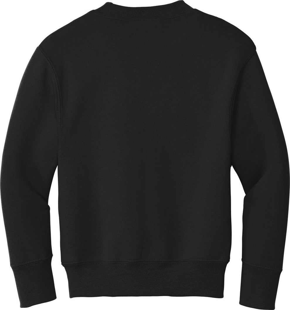 Front View of Jet Black Port & Co Youth Core Fleece Crewneck Sweatshirt. PC90Y