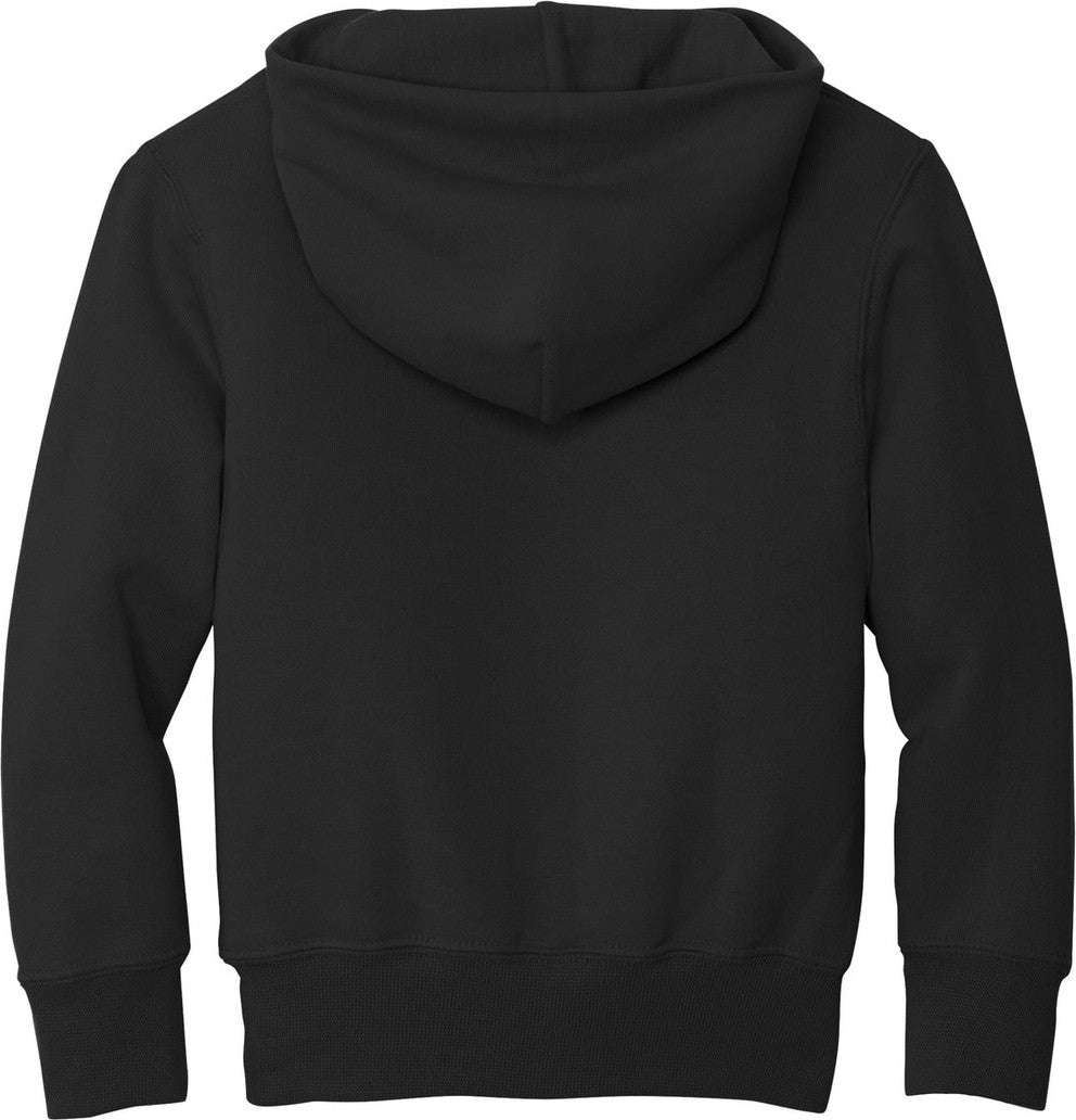 Front View of Jet Black Port & Co Youth Core Fleece Pullover Hooded Sweatshirt. PC90YH