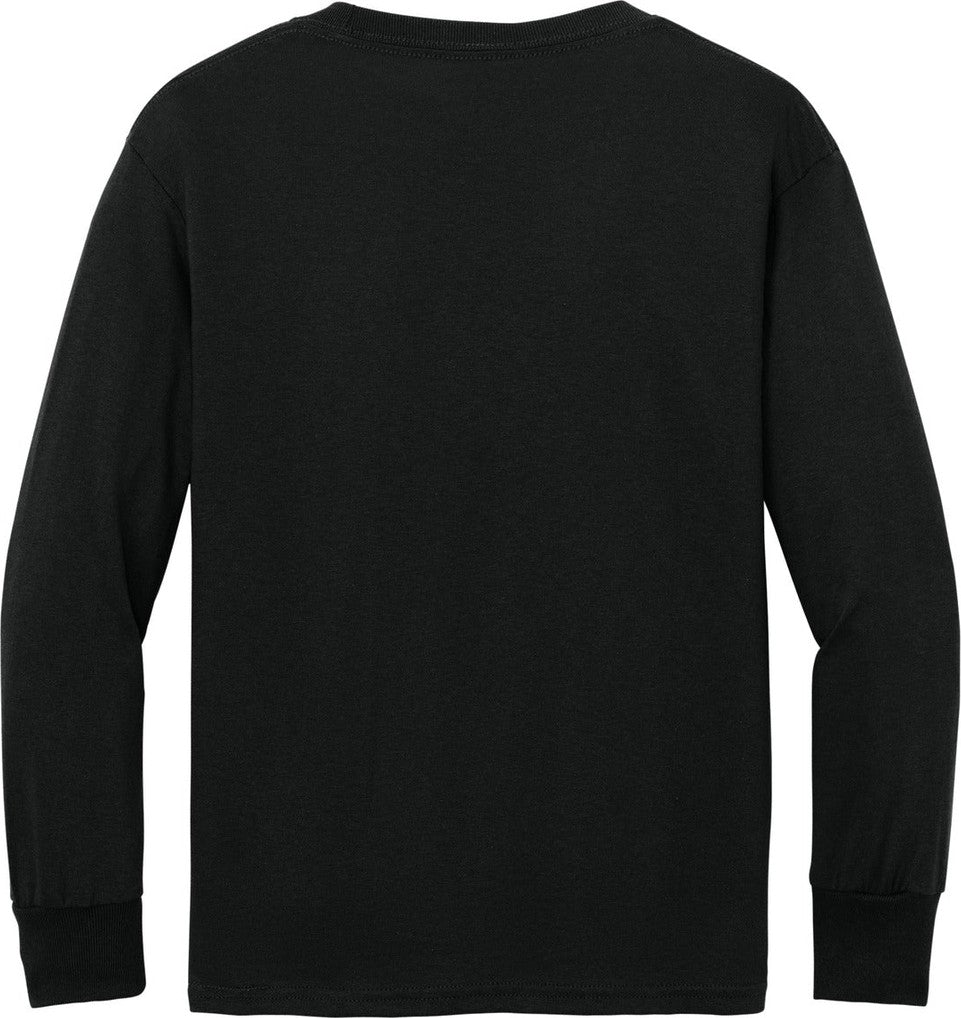 Front View of Jet Black Port & Co Youth Long Sleeve Core Cotton Tee. PC54YLS