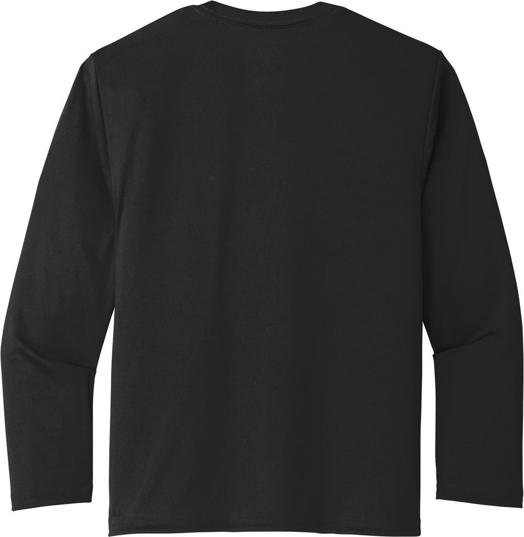 Front View of Jet Black Port & Co Youth Long Sleeve Performance Tee PC380YLS
