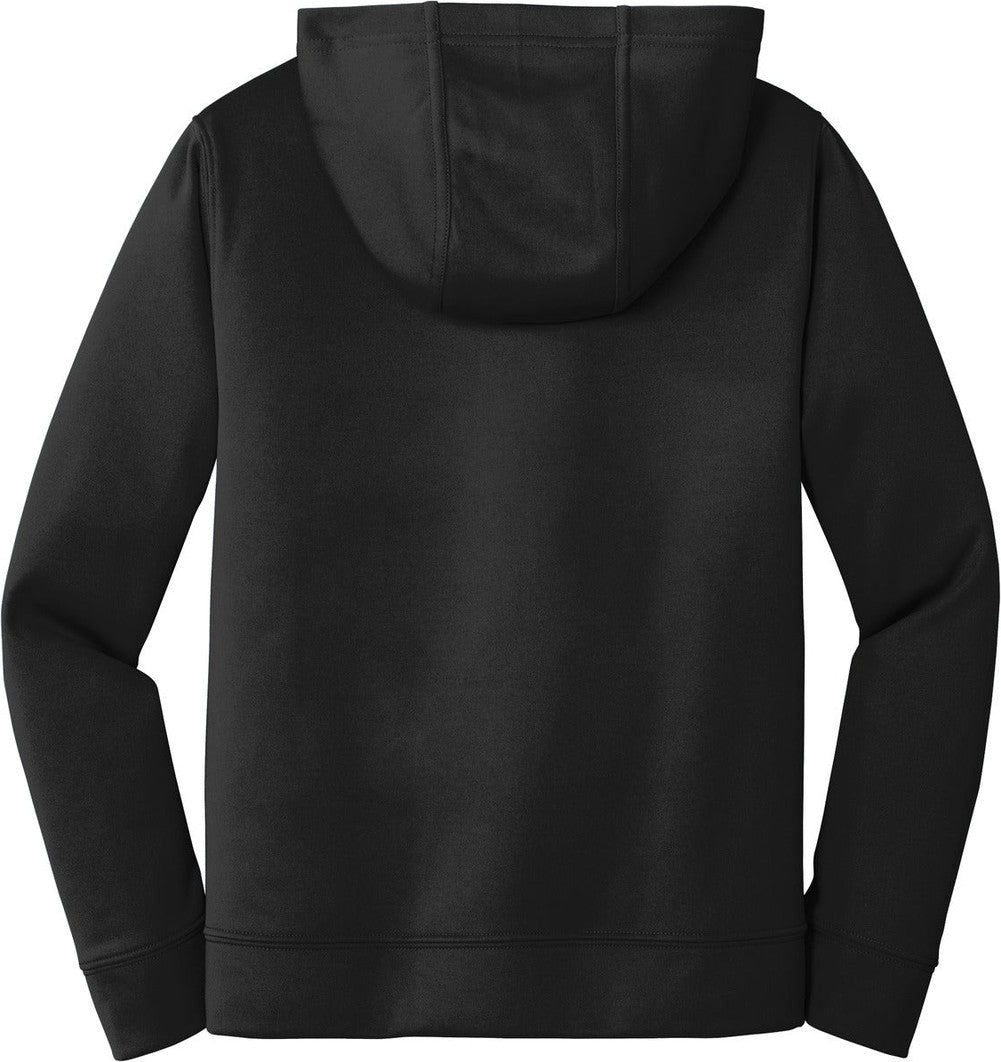 Front View of Jet Black Port & Co Youth Performance Fleece Pullover Hooded Sweatshirt. PC590YH