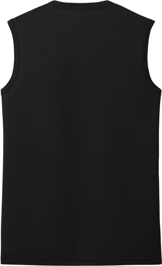 Rear View of JetBlack Port & Co Performance Sleeveless Tee PC380SL