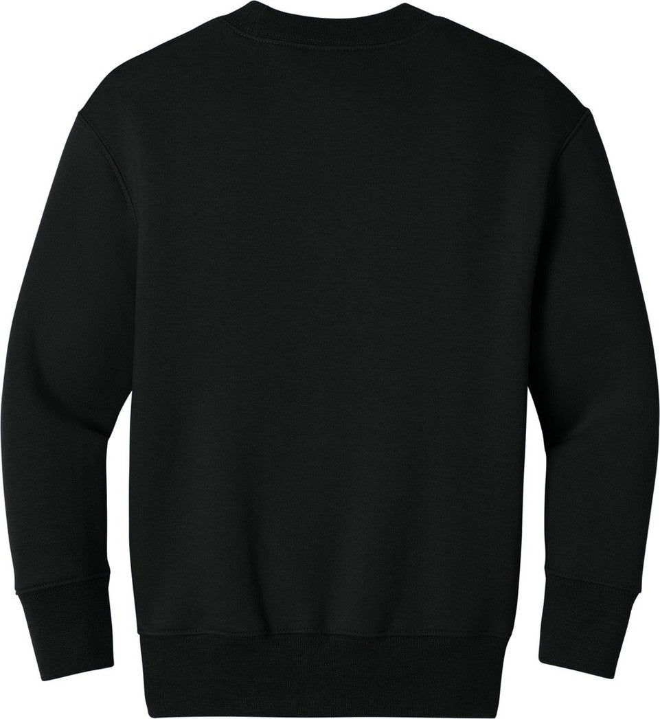 Front View of JetBlack Port & Co Youth Core Fleece Crewneck Pocket Sweatshirt PC78YPKT