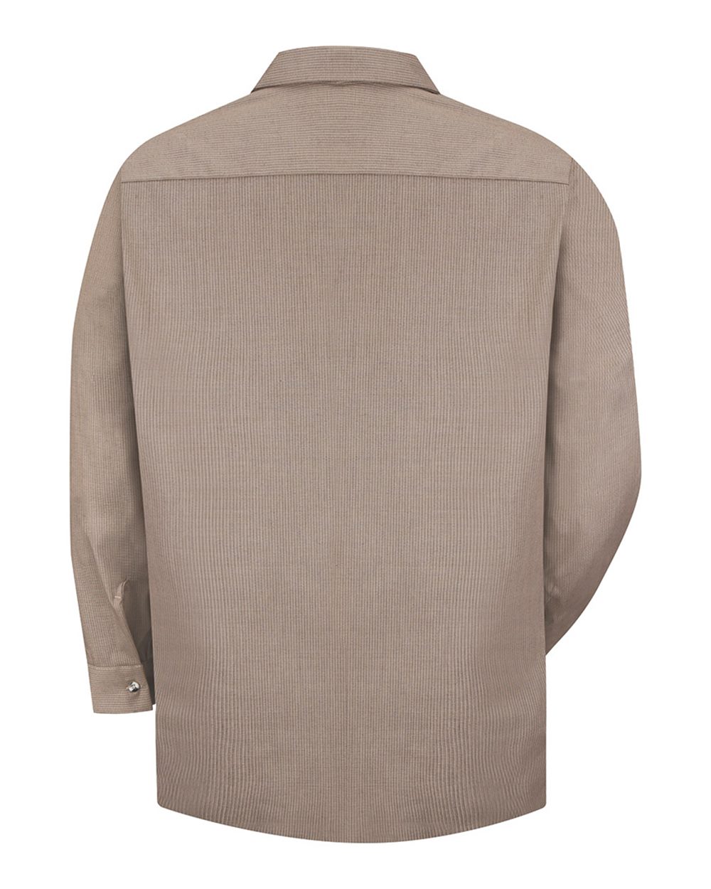Rear View of KB-Khaki/ Black Microcheck Industrial Long Sleeve Work Shirt - SP14