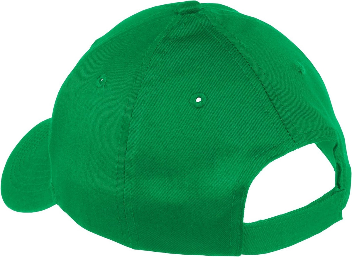 Rear View of Kelly Green Port Authority Youth Six-Panel Twill Cap. YCP80