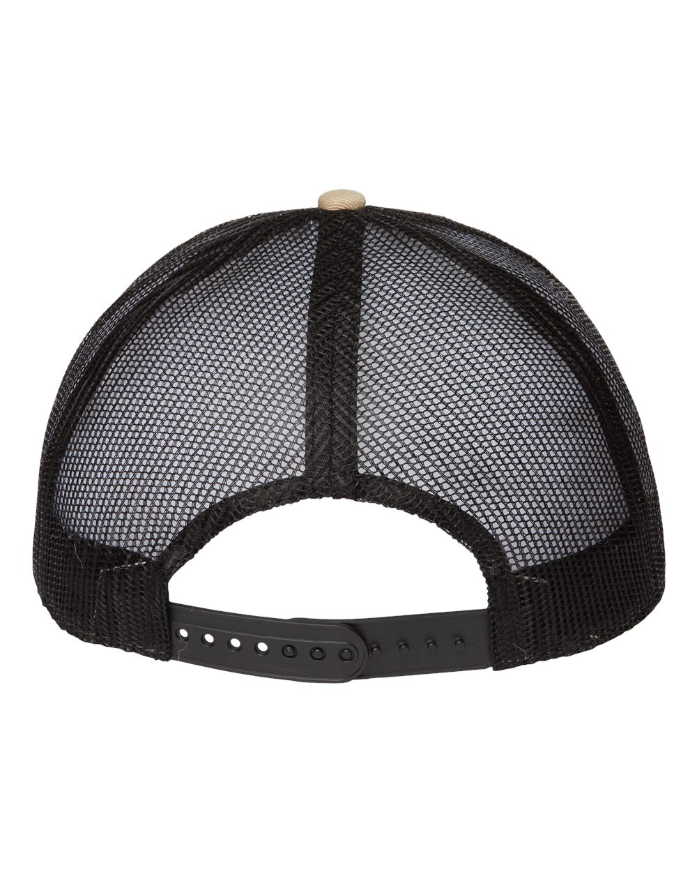 Front View of Khaki/ Black Sustainable Five-Panel Trucker Cap - ZION