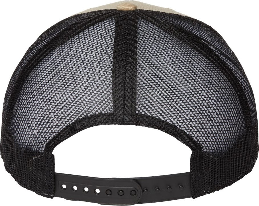 Front View of Khaki/ Black Sustainable Trucker Cap - BRYCE