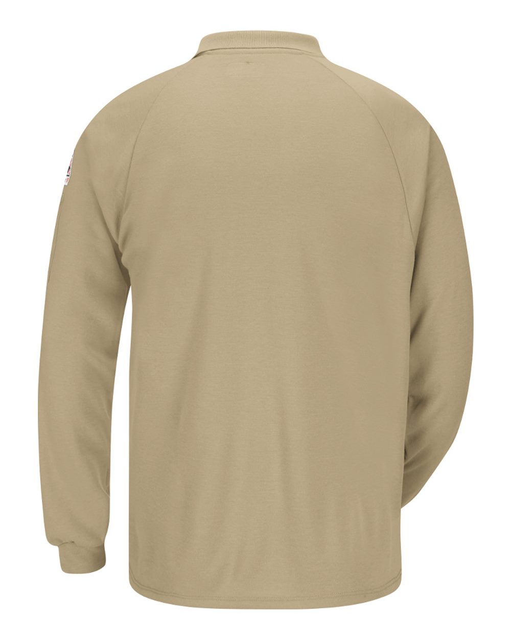 Rear View of Khaki Classic Long Sleeve Polo - CoolTouch®2 - SMP2 plain