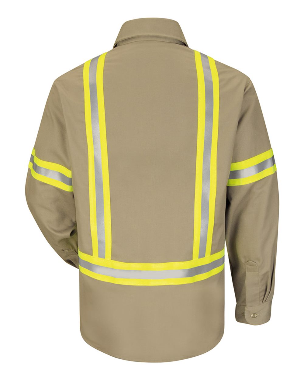 Rear View of Khaki Enhanced Visibility Uniform Shirt - Tall Sizes - SLDTT
