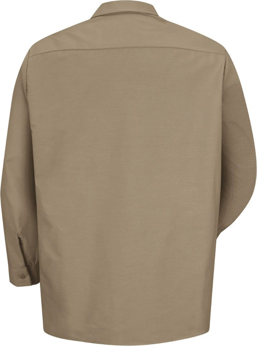 Front View of Khaki Industrial Long Sleeve Work Shirt - SP14