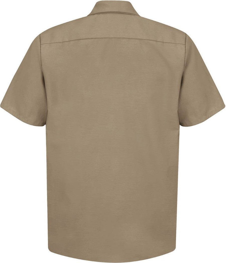 Front View of Khaki Industrial Short Sleeve Work Shirt - SP24
