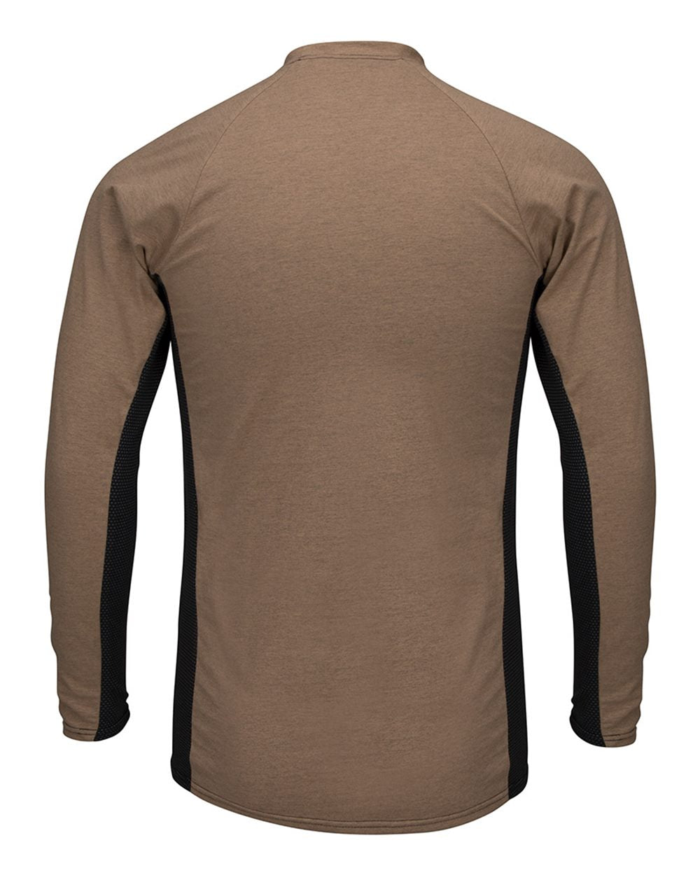 Front View of Khaki Long Sleeve FR Two-Tone Base Layer with Concealed Chest Pocket - EXCEL FR - MPS8