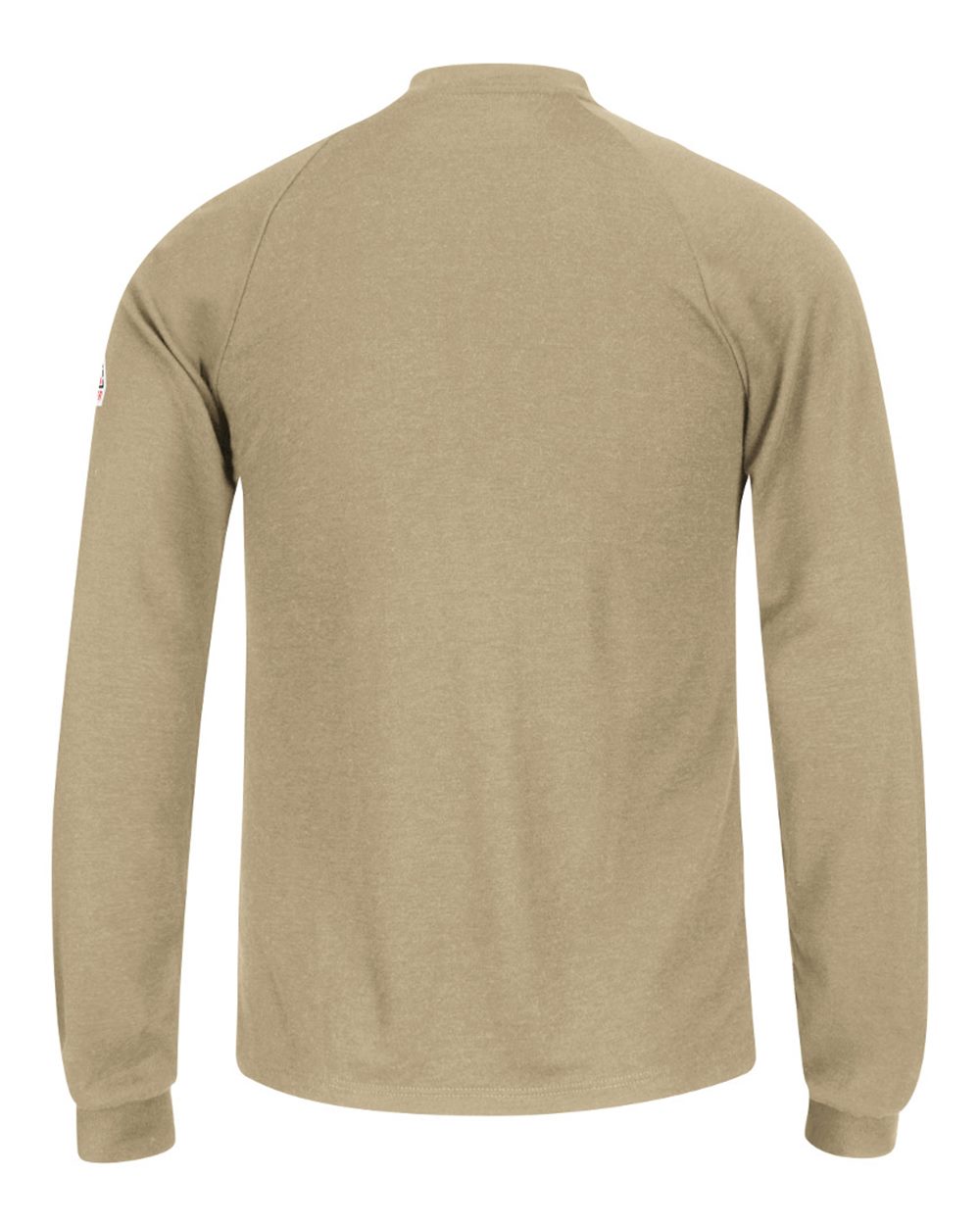 Front View of Khaki Long Sleeve Henley Shirt- CoolTouch®2 - SML2