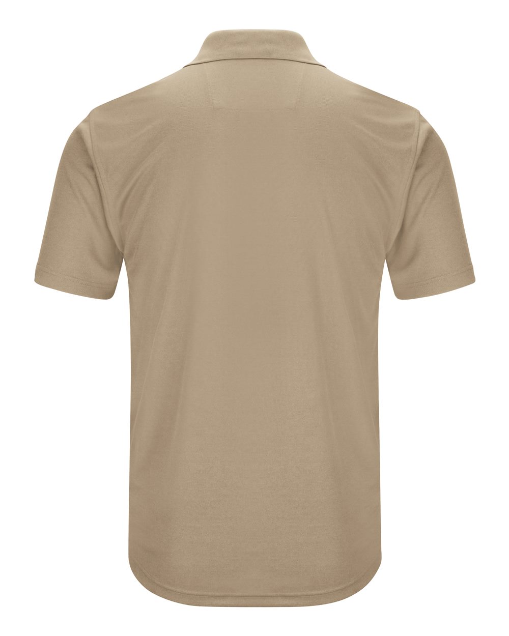 Front View of Khaki Short Sleeve Performance Knit Pocketless Core Polo - SK96
