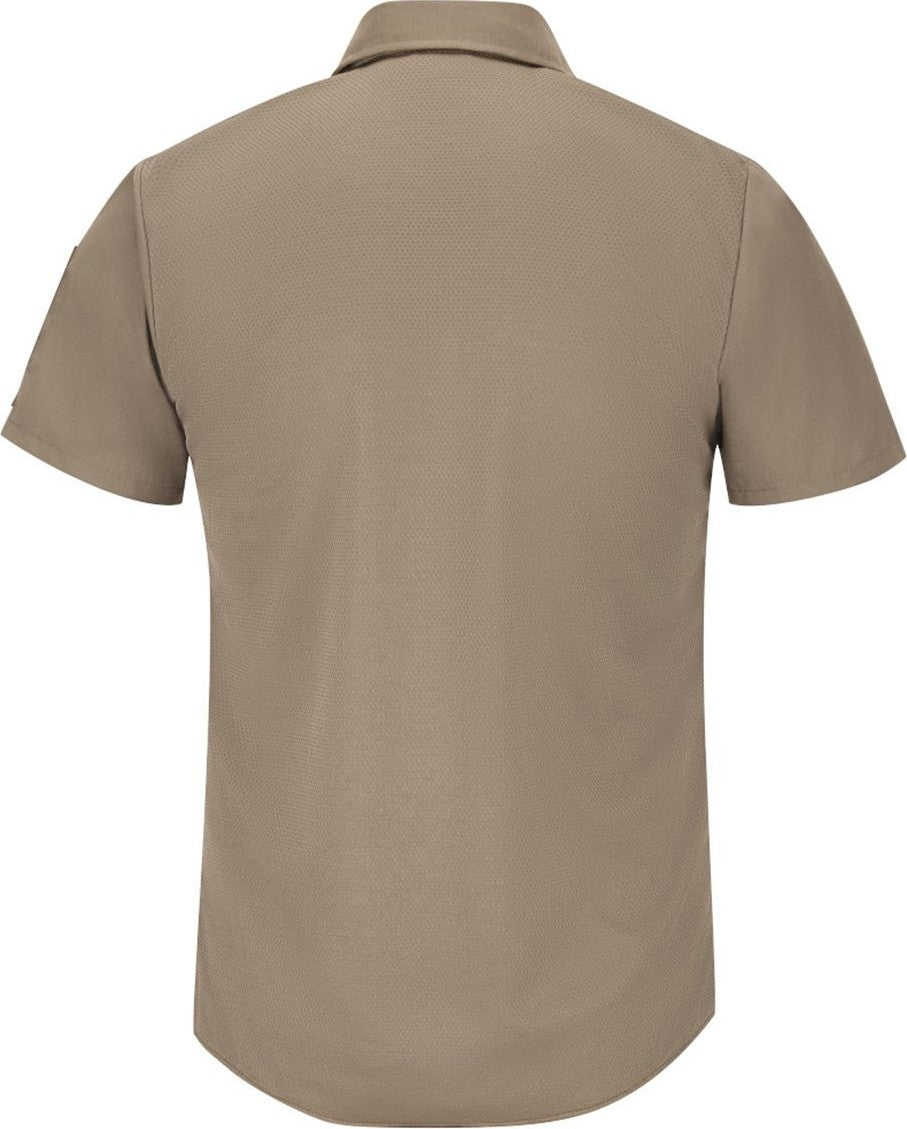 Rear View of Khaki Short Sleeve Pro Airflow Work Shirt - Tall Sizes - SP4AT