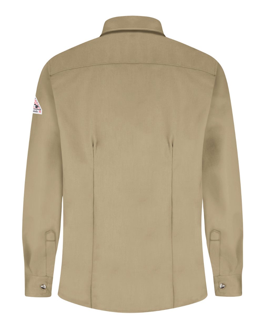 Rear View of Khaki Women's Dress Uniform Shirt - EXCEL FR® ComforTouch - SLU3 plain