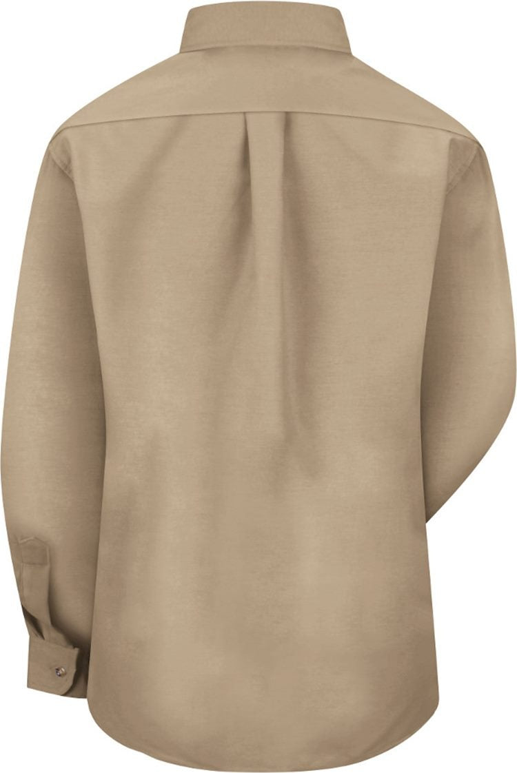 Front View of Khaki Women's Poplin Dress Shirt - SP91