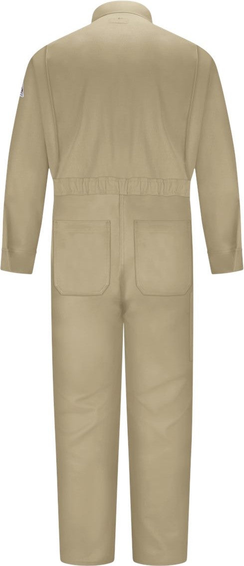 Front View of Khaki Women's Premium Coverall with CSA Compliant Reflective Trim - CLB3