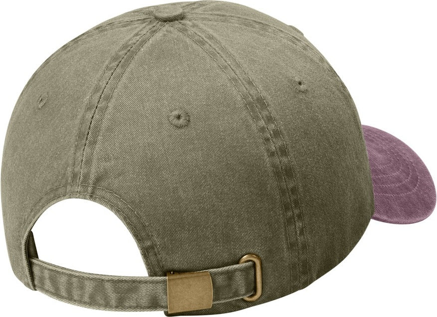 Khaki/Maroon Port Authority Two-Tone Pigment-Dyed Cap. CP83