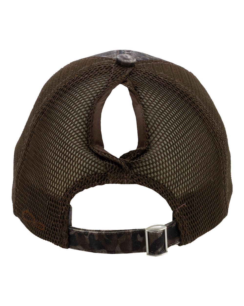 Rear View of Leopard Camo/ Brown Women's Peached Twill Mesh Back Cap - ANNIE plain