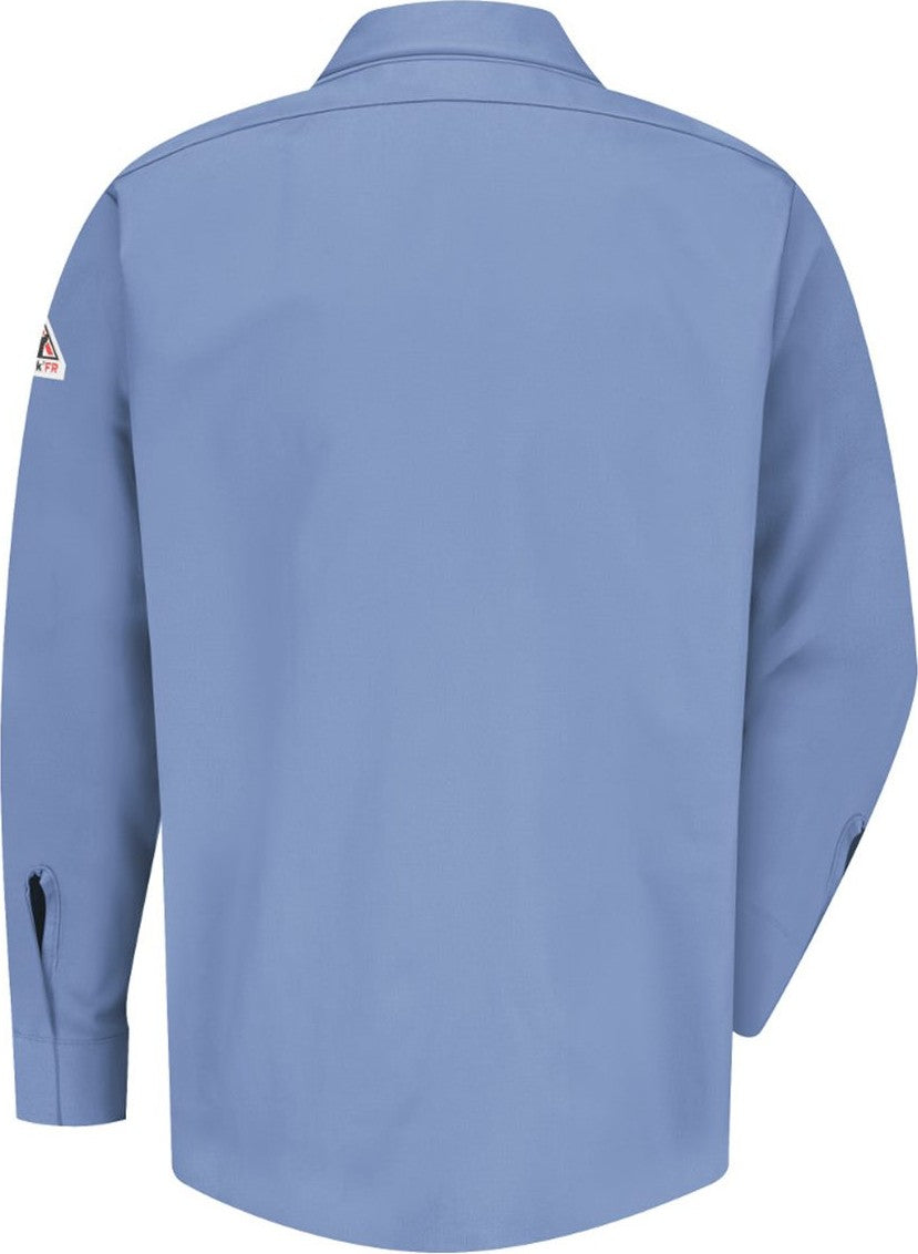 Rear View of Light Blue Concealed-Gripper Pocketless Long Sleeve Shirt - CoolTouch® 2 - Tall Sizes - SMS2T