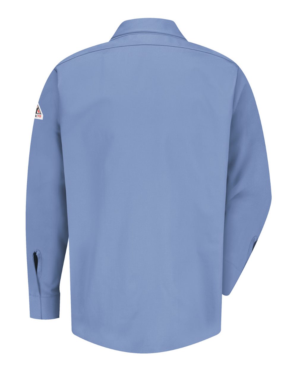 Rear View of Light Blue Concealed-Gripper Pocketless Work Shirt - Tall Sizes - SLS2T