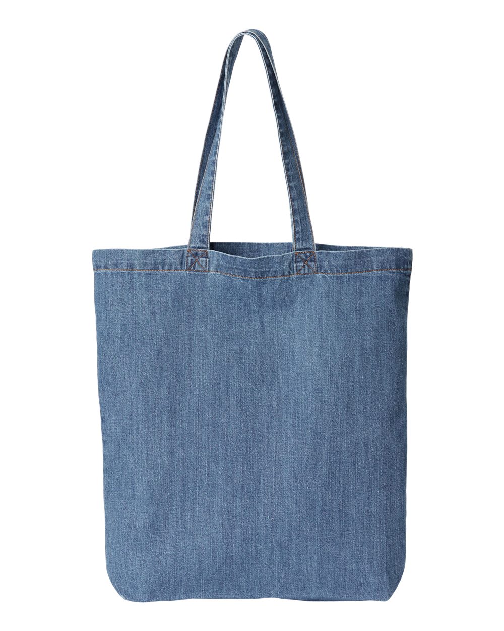 Front View of Light Blue Denim Cotton Denim Gusseted Tote Bag - 7761A