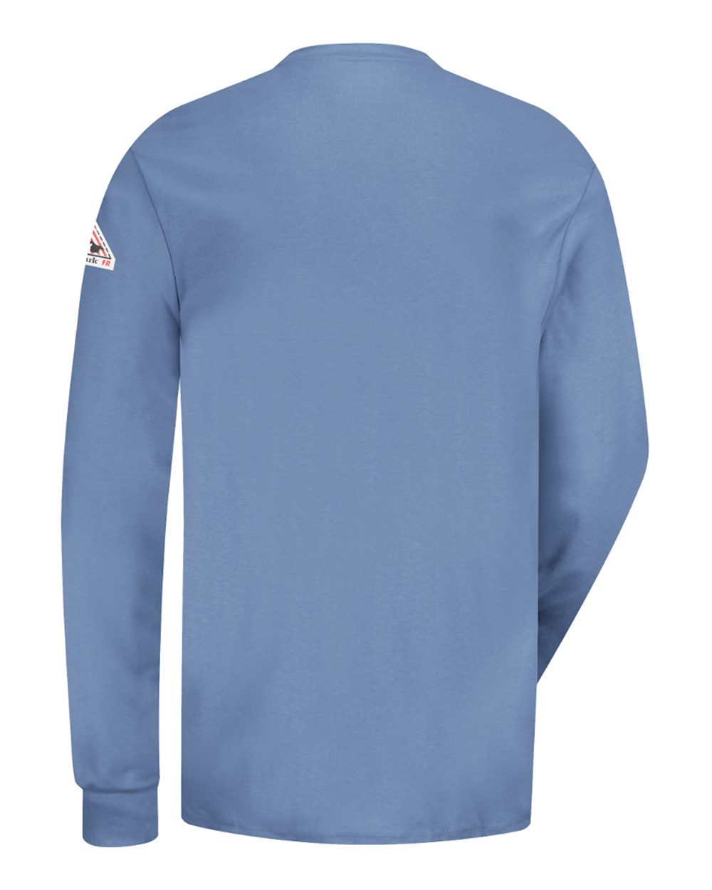Rear View of Light Blue Long Sleeve Tagless Henley Shirt - SEL2 plain