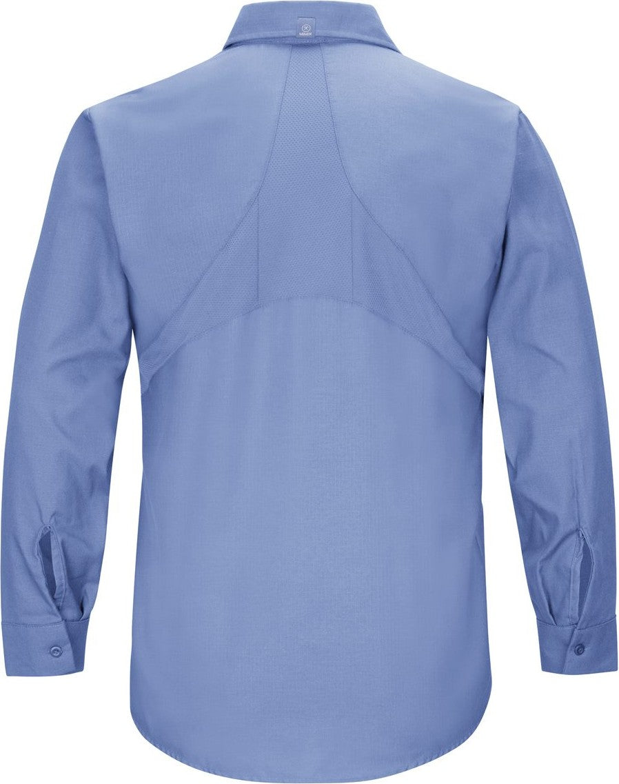 Front View of Light Blue Mimix™ Long Sleeve Work Shirt - SX10