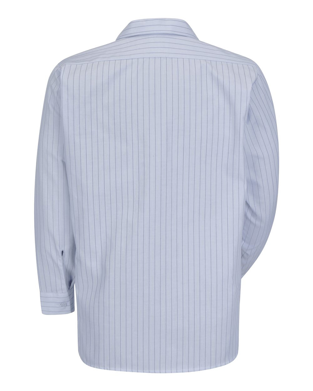 Front View of Light Blue/ Navy Stripe Premium Long Sleeve Work Shirt - SP10