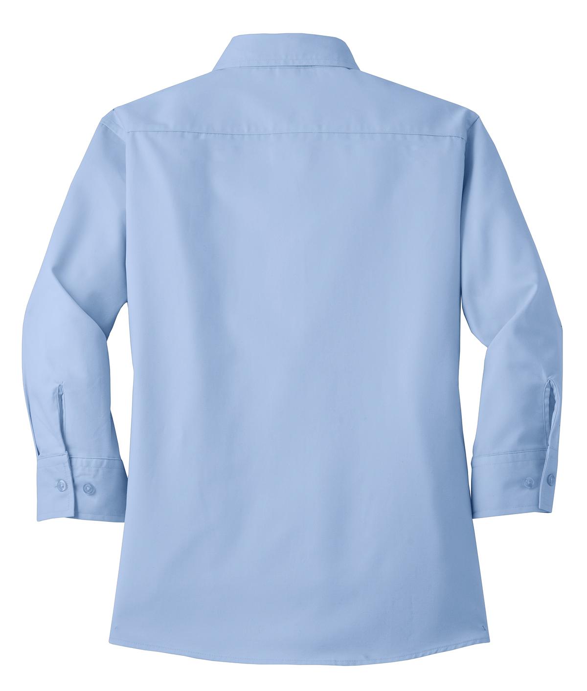 Rear View of Light Blue Port Authority Women's 3/4-Sleeve Easy Care Shirt. L612