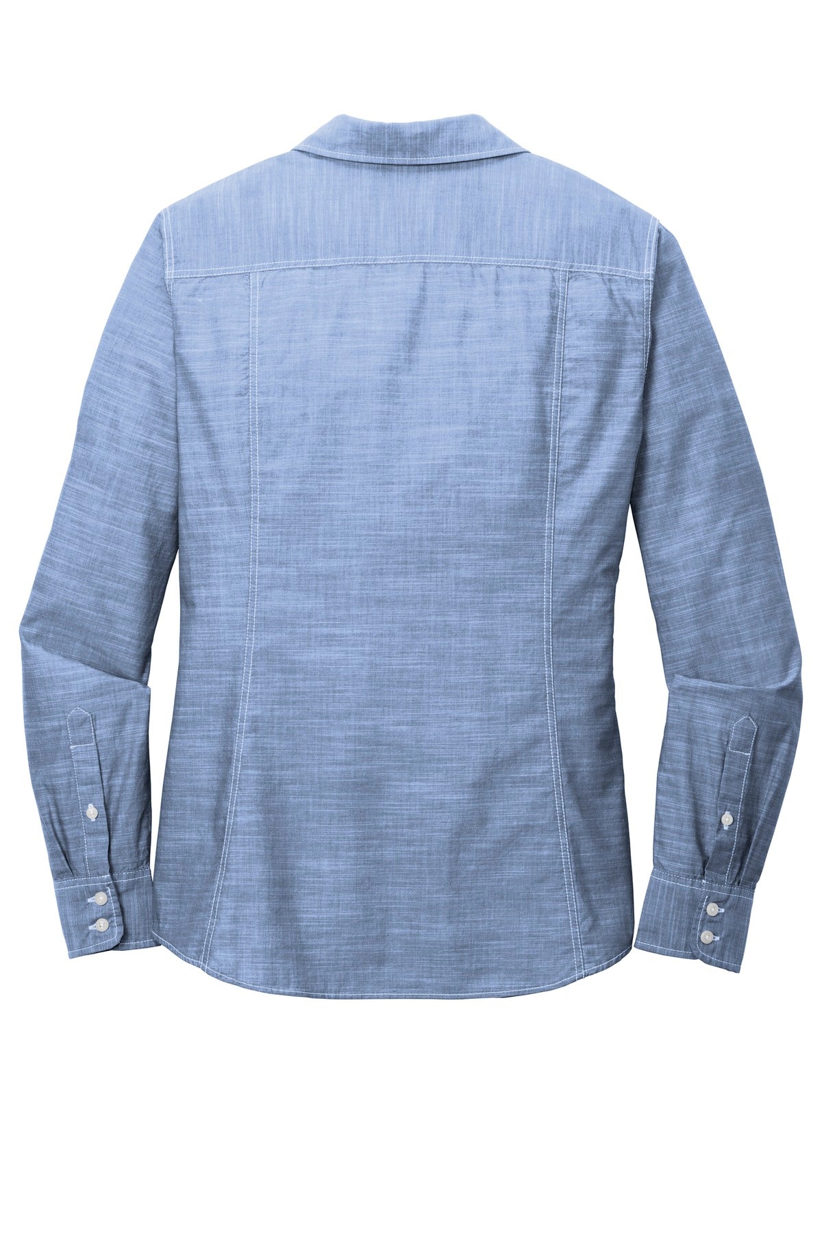 Front View of Light Blue Port Authority Women's Slub Chambray Shirt. LW380