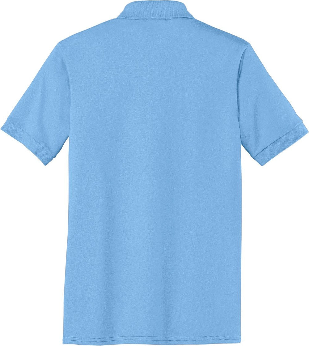 Rear View of Light Blue Port & Co Core Blend Jersey Knit Polo. KP55